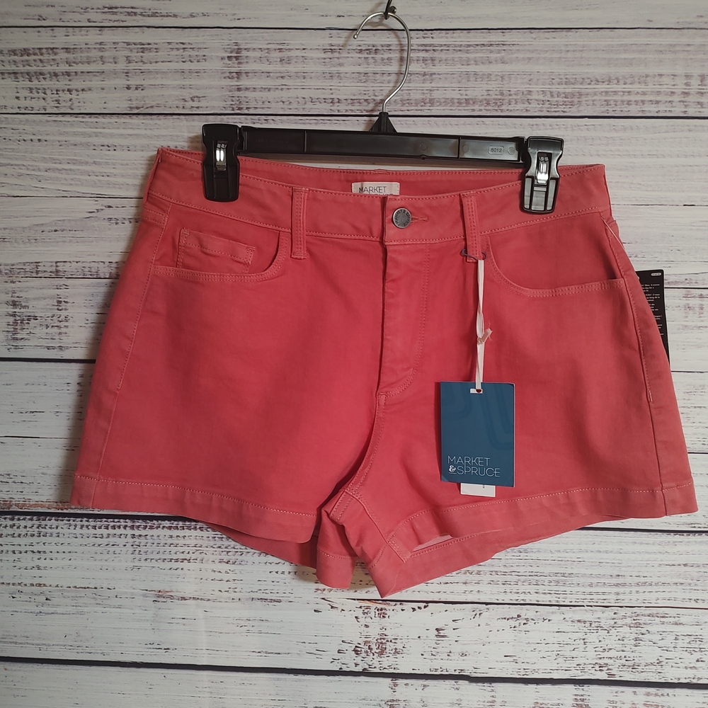 Market & Spruce Stitch Fix High Rise Stretch Shorts Coral Size 8 NWT